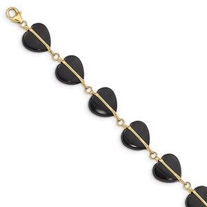 14k Yellow Gold Genuine Fine Jewelry  Black Onyx Hearts 7"Bracelet